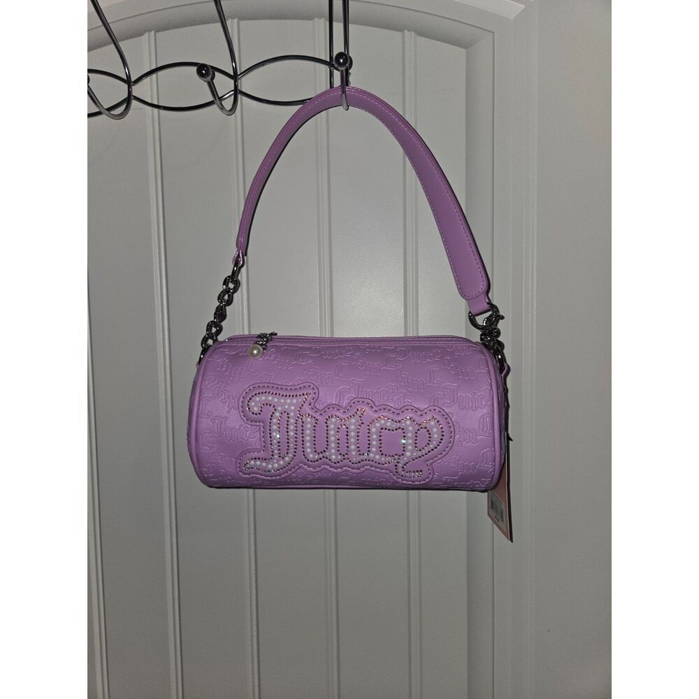 Juicy Couture String of Pearls Roll Bag Violet Purple Rhinestone Shoulder Bag